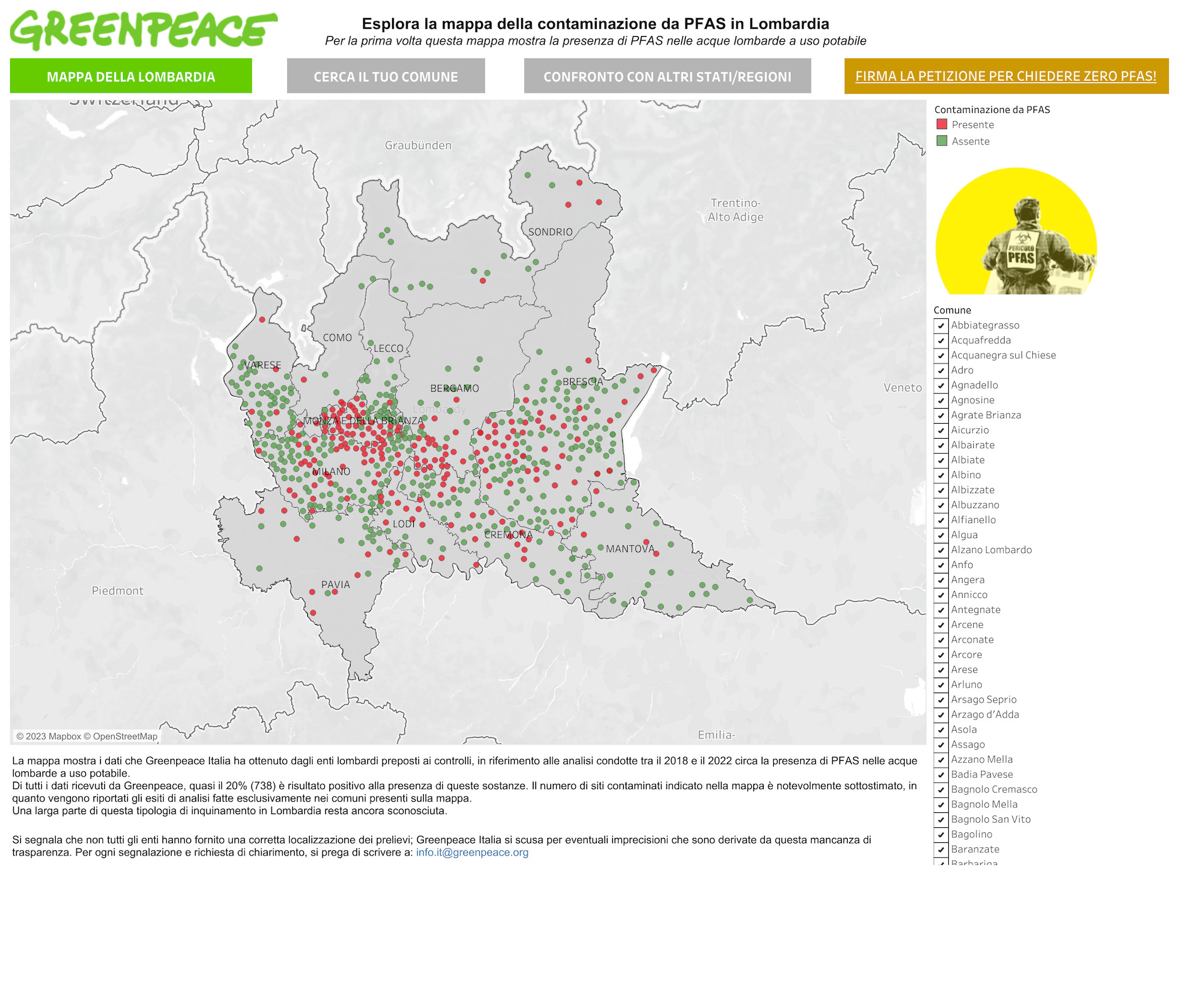 PFAS in Lombardia, indagine di Greenpeace