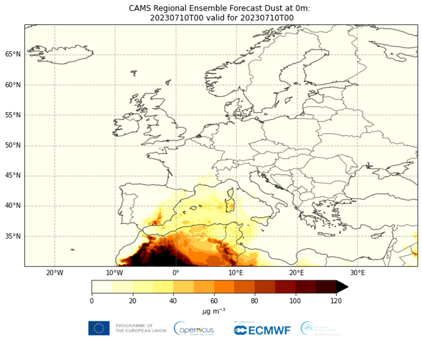 Polveri sahariane qualità aria Europa CAMS