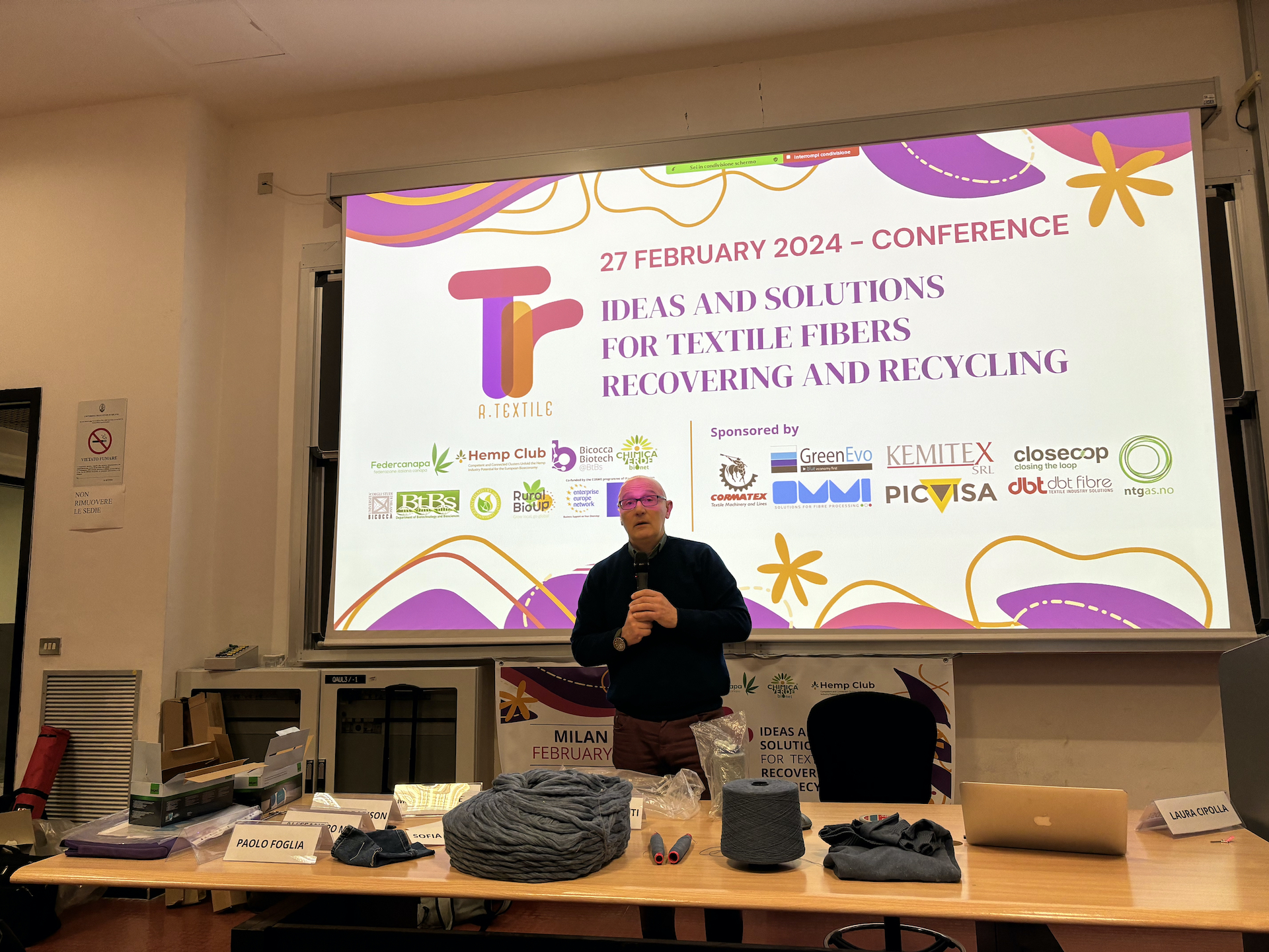 Marco Benedetti, vicepresidente di Chimica Verde Bionet, incontro du recupero fibre tessili