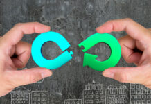 The potential of the circular economy grows with a regional approach il potenziale dell'economia circolare Circular,Economy,Concept.,Two,Hands,Assembling,Arrow,Infinity,Recycling,Symbol