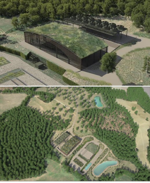 Rendering con esempio di mitigazione ambientale per progetto pilota per la centrale geotermica di Castelnuovo (credits – Rete Geotermica)