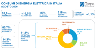 Record storico di consumo elettrico in Italia: ad agosto la domanda vola a 28,9 TWh per il caldo record tabella dei consumi elettrici di Agosto 2026 fonte Terna